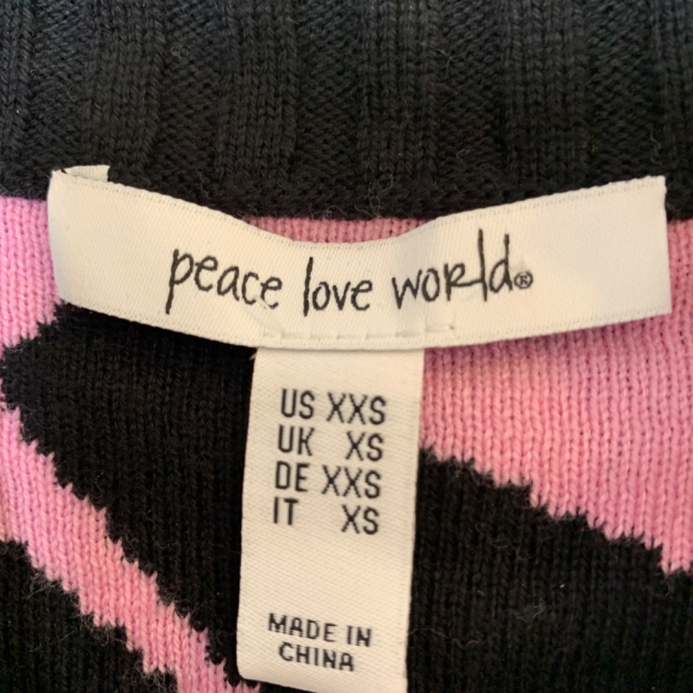 Peace Love World Cardigan Sweater XXS NWOT Black Love Theme Snaps Cozy Artsy - Picture 6 of 15